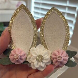 Gold and White Bunny Ear Headband